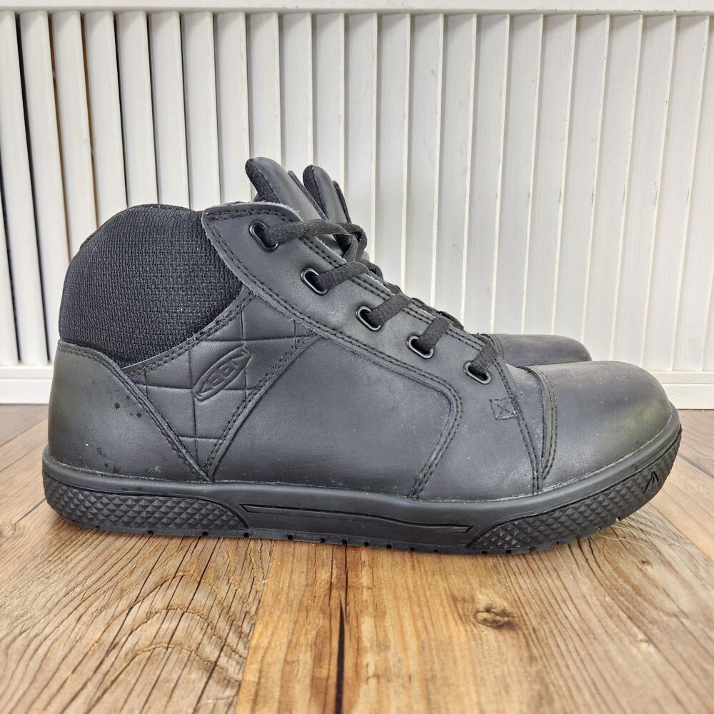 Keen Utility Dustin Mid Service Shoes Mens 10EE Wide Black Leather Soft Toe Work
